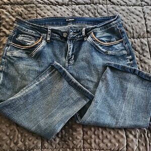Blue Ankle Cropped Jeans with Natural Distressing